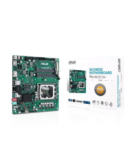 Материнская плата ASUS Pro H610T D4-CSM, LGA 1700, Intel H610, 2xSO-DIMM DDR4, 2xSATA, 1xM.2 (PCIe 4.0 x4/SATA), 1xHDMI, 1xDP, 1x 1Gb LAN, 2xUSB-A 3.2 Gen 1, 2xUSB-A 2.0, 2x3.5 мм, 7.1, Mini-ITX