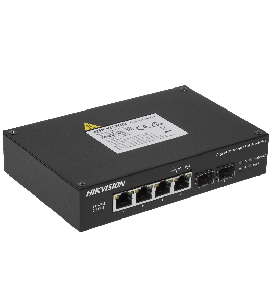 Коммутатор Hikvision DS-3T0506HP-E/HS, 4×1 Гбит/с PoE+ + 2×1 Гбит/с SFP, неуправляемый