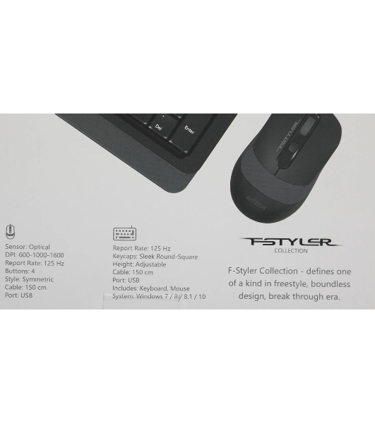 Комплект клавиатура+мышь A4Tech FStyler F1010 проводной, USB, 1600 DPI, чёрный