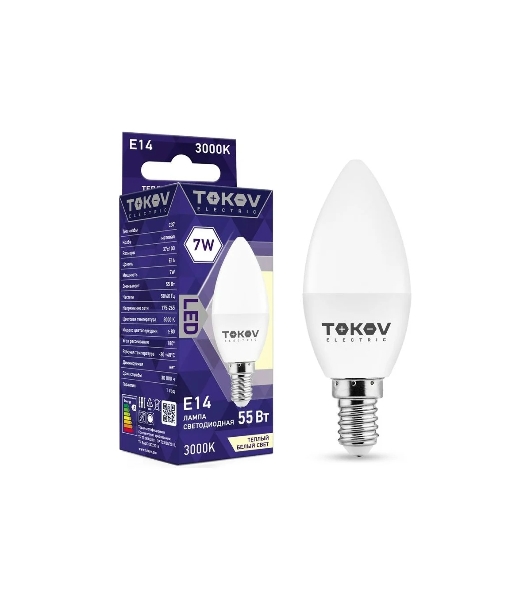 Лампа светодиодная TOKOV ELECTRIC 7Вт С37 3000К Е14 176-264В