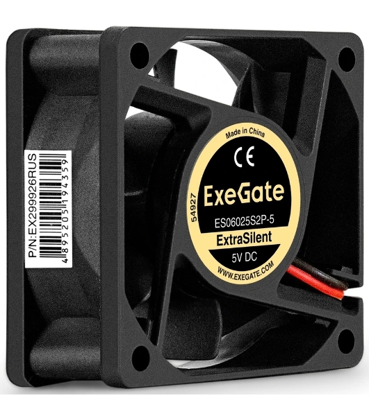 Вентилятор корпусной ExeGate ExtraSilent ES06025S2P-5, 60 мм, 2300 об/мин, 18 дБ, 2-pin, без подсветки