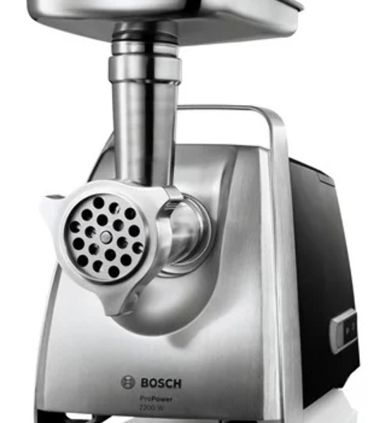 Мясорубка электрическая Bosch MFW68640 черный, 2200 Вт, 4.3 кг/мин, реверс, металлический лоток, насадки - 5