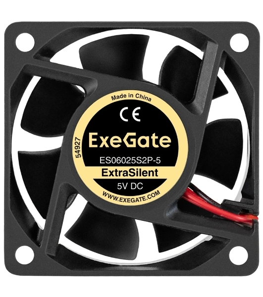 Вентилятор корпусной ExeGate ExtraSilent ES06025S2P-5, 60 мм, 2300 об/мин, 18 дБ, 2-pin, без подсветки