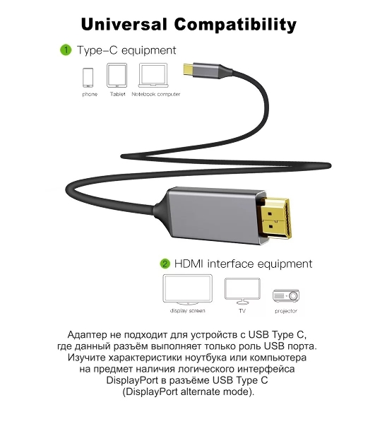Кабель USB3.1 CM-HDMI 1.8M CU423MC-1.8M VCOM