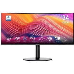 Монитор 34' MSI Modern MD342CQP VA 3440x1440, 120 Гц, 4 мс, 21:9, 300 кд/м², 2xHDMI 2.0b, DP 1.4a, USB-C, USB Hub (2x USB 3.0), 3.5 Jack, динамики (2x3 Вт), Adaptive-Sync, изогнутый экран (1500R), черный