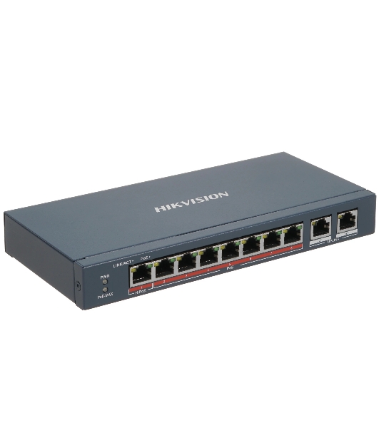 Коммутатор Hikvision DS-3E0310HP-E(C), 8×100 Мбит/с PoE + 2×1 Гбит/с, неуправляемый