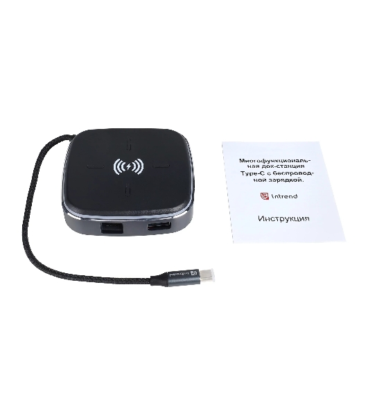 Многофункциональная док-станция Intrend ITACS-9W Type-C с беспроводной зарядкой 3 встроенных высокоскоростных USB 3.0, встроенный высокоскоростной TF и SD карт ридер, разъем RJ-45 для подключения к локальной сети HDMI 4K/30Hz, 60W Power Delivery порт,