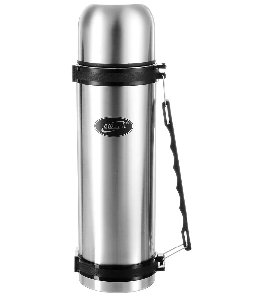 Термос Biostal NG-1800-1 1.8 л, универс, нерж., ручка, рем. для переноски, крышка-чашка и доп. пласт. чашка (в уп. 12 шт)