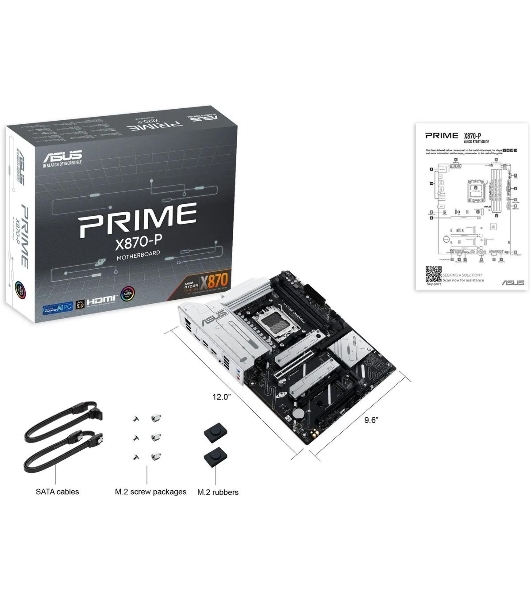 Материнская плата ASUS PRIME X870-P, AM5, AMD X870, 4xDDR5, 2xSATA, 4xM.2, 1xPCIe 5.0 x16, 2xPCIe 4.0 x1, 1xHDMI, 2xUSB-C, 1x 2.5Gb LAN, 4xUSB-A 3.2 Gen 1, 1xUSB-A 3.2 Gen 2, 4xUSB-A 2.0, 3x3.5 мм, 7.1, ATX