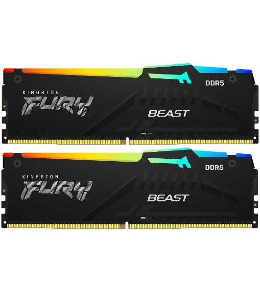 Оперативная память Kingston Fury Beast, DDR5, 64Gb (2x32Gb), 6000MHz, CL30, DIMM, с радиатором, RGb, черный