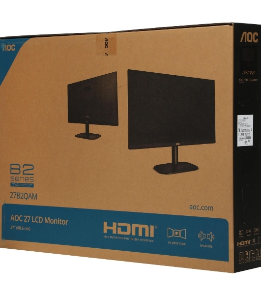Монитор 27' AOC Value Line 27B2QAM VA 1920x1080, 75 Гц, 4 мс, 16:9, 250 кд/м², 1xHDMI, 1хDP, 1x3.5 мм, черный