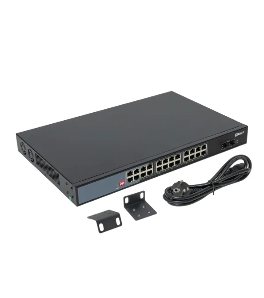 Коммутатор EKF TSX-U-2GX/SFP-24GTP-R, 24×1 Гбит/с PoE + 2×1 Гбит/с SFP, неуправляемый
