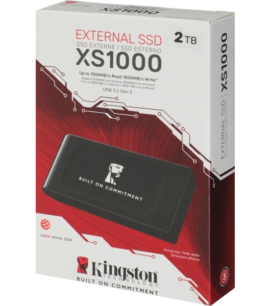 Внешний SSD Kingston XS1000, 2TB, USB 3.2 Gen 2 Type-C, R/W 1050/1000, черный