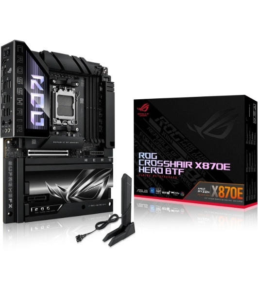 Материнская плата ASUS ROG CROSSHAIR X870E HERO BTF, AM5, AMD X870E, 4xDDR5, 4xSATA, 5xM.2, 1xPCIe 5.0 x16, 1xPCIe 4.0 x4, 1xHDMI, 1x2.5Gb LAN, 1x5Gb LAN, Wi-Fi 7, Bluetooth 5.4, 2xUSB-C 40Gbps (USB4 / Gen3x2), 2xUSB-C 20Gbps (USB 3.2 Gen2x2), 6xUSB-A 10Gbps, 3x3.5 мм, 7.1, ATX