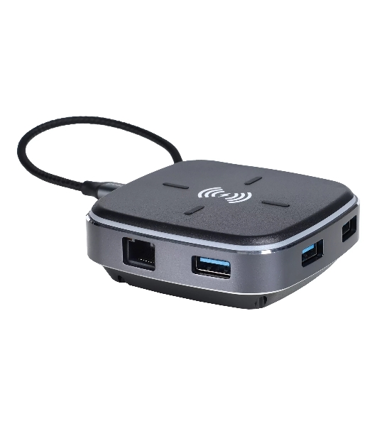 Многофункциональная док-станция Intrend ITACS-9W Type-C с беспроводной зарядкой 3 встроенных высокоскоростных USB 3.0, встроенный высокоскоростной TF и SD карт ридер, разъем RJ-45 для подключения к локальной сети HDMI 4K/30Hz, 60W Power Delivery порт,