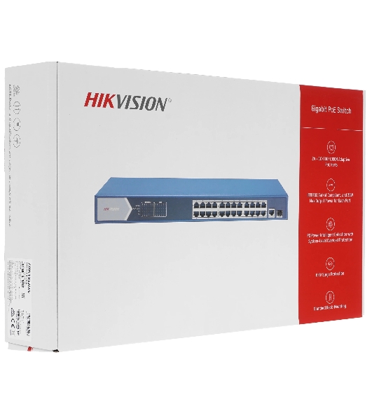 Коммутатор Hikvision DS-3E0526P-E, 24×1 Гбит/с PoE+ + 1×1 Гбит/с SFP, неуправляемый