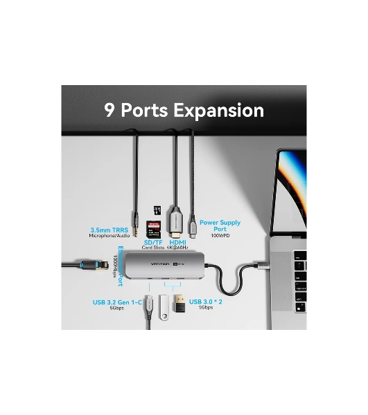 USB-концентратор Vention TQMHB, USB Type-C, USB/HDMI/RJ-45/SD, USB Type-C