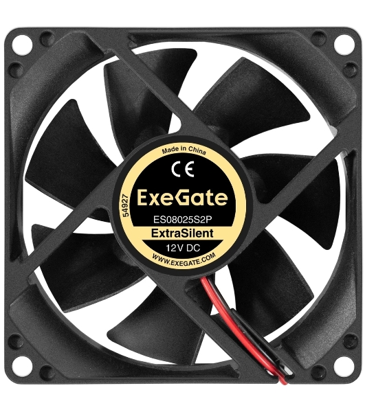 Вентилятор корпусной ExeGate ExtraSilent ES08025S2P, 80 мм, 1900 об/мин, 20 дБ, 2-pin, без подсветки