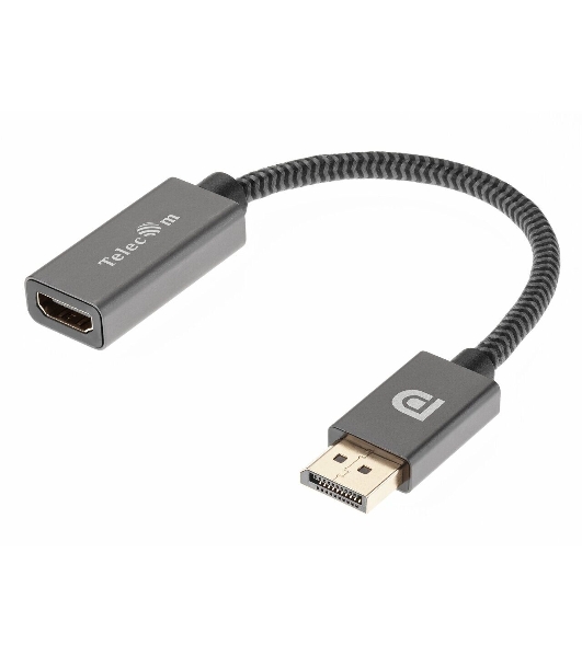 Кабель-переходник DP --> HDMI-F 0.2m, серый металлик, оплетка, 4K@60Hz, Telecom (TA560)