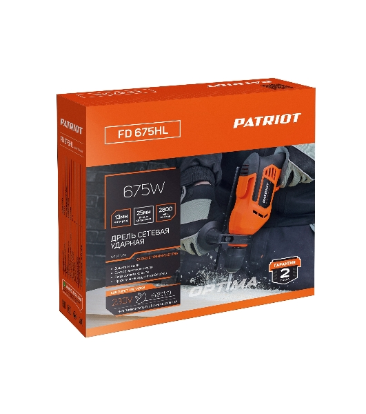 Дрель электрическая ударная PATRIOT FD 675HL, 675Вт, 2800об/мин, 44800уд/мин, макс. диаметр сверления 13мм, быстрозажимной патрон