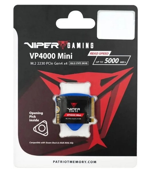 Накопитель SSD Patriot VP4000 Mini, 1Tb, PCIe 4.0 x4, M.2 2230, NVMe, R/W 5000/3500, с радиатором