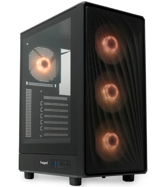 Компьютерный корпус HSPD M510, Mesh Mid Tower, черный, TG, 0.5 SPCC, 4x120мм ARGB ATX, mATX, mITX 180/280/160мм 1x2.5', 1x3.5', 7xPCI 2xUSB-A 3.0 517x277x418мм