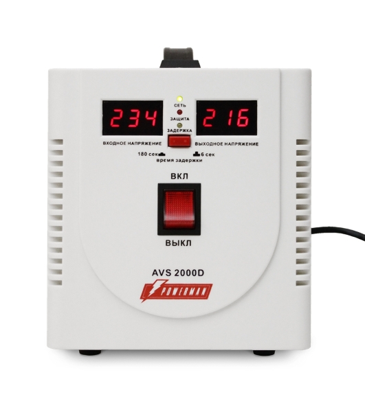 Стабилизатор напряжения Powerman AVS 2000D (2000ВА,15А,КПД 98%,циф. индикация вх./вых. напряж.) белый