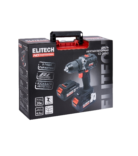 Дрель-шуруповерт Elitech CD 20SL2, 20 В, 2 Ач, 60 Нм, бесщеточный