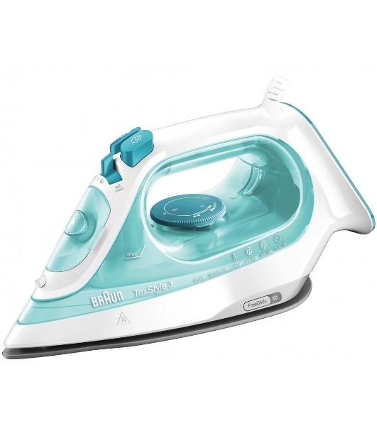 Утюг Braun SI 3041 GR TexStyle 3 белый/бирюзовый, 2350 Вт, 45 г/мин, 150 г/мин, 270 мл