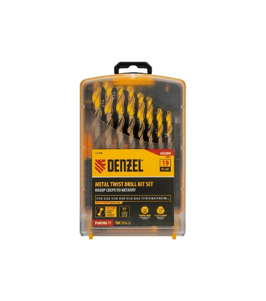Набор сверл по металлу Denzel 1-10 мм, Р6М5К8-TiN, Golden Tip, 19 шт