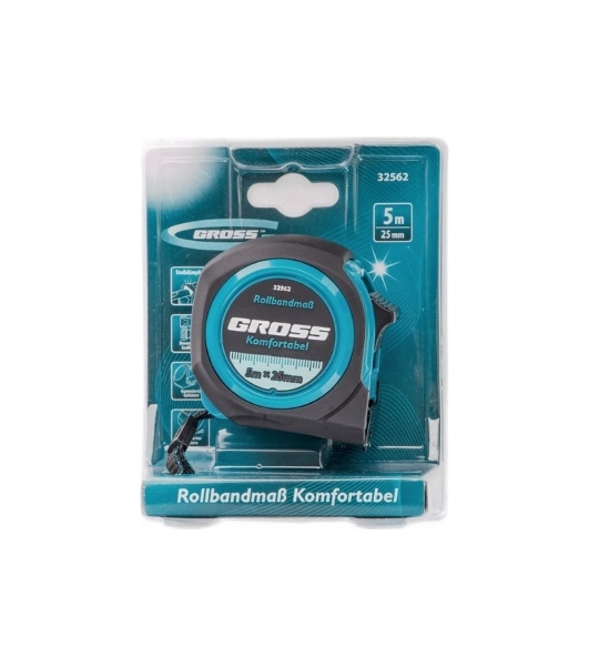 Рулетка Gross Komfortabel, 5 м х 25 мм, обрезиненный корпус