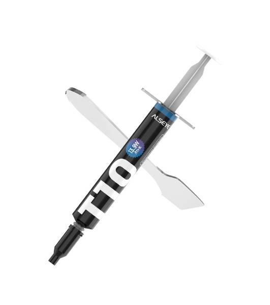 Термопаста ALSEYE T10 Thermal conductivity: 13.9W/m-k Color: Gray Conductivity: non-conductive specific gravity: 2.7g/cm³@25℃ Capacity: 1.2мл Weight: 2G
