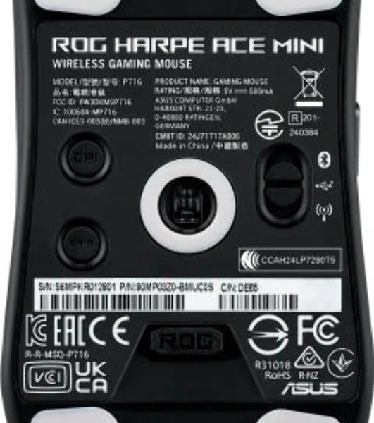 Мышь беспроводная ASUS ROG Harpe Ace Mini черный, 42000 dpi, радиоканал, Bluetooth, USB, кнопки - 5