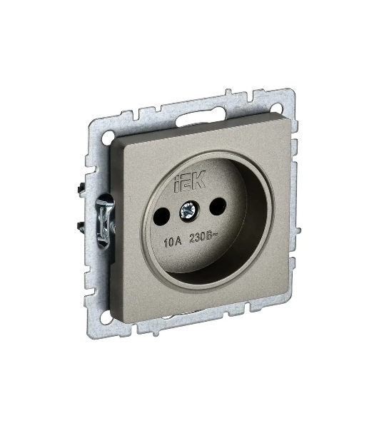 Розетка 1-местная IEK BRITE РС10-1-0-БрШ (BR-R10-10-K37) 10А, без заземления, без защитных шторок, шампань