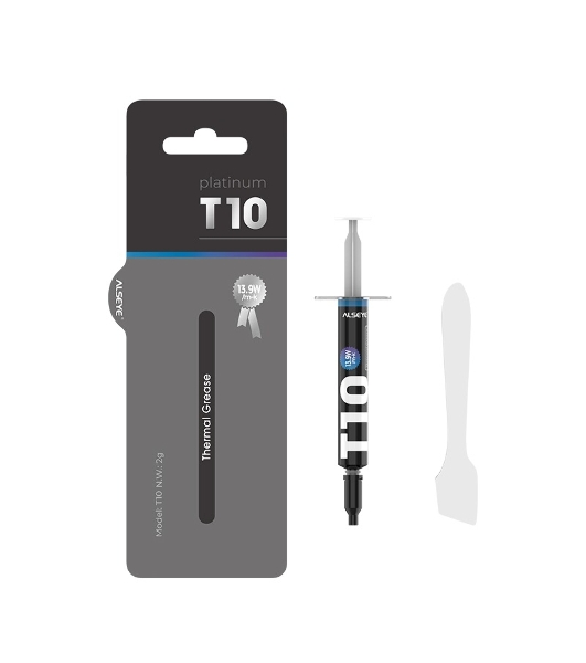 Термопаста ALSEYE T10 Thermal conductivity: 13.9W/m-k Color: Gray Conductivity: non-conductive specific gravity: 2.7g/cm³@25℃ Capacity: 1.2мл Weight: 2G
