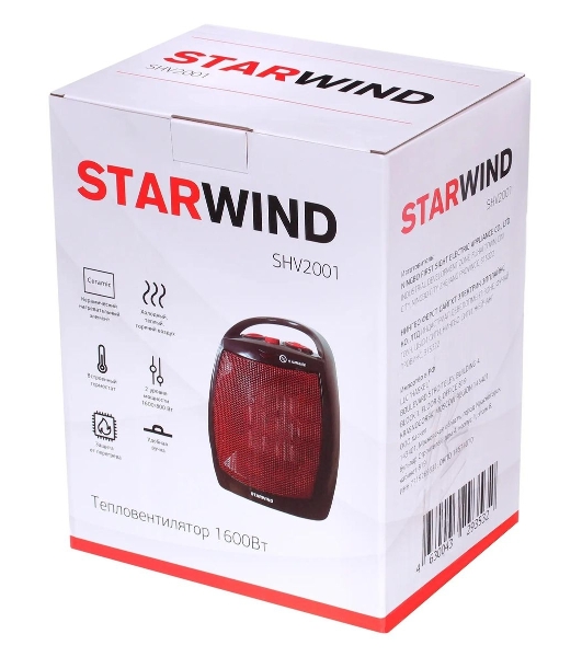 Тепловентилятор Starwind SHV2001, черный/красный, 1600 Вт, 15 м2, термостат