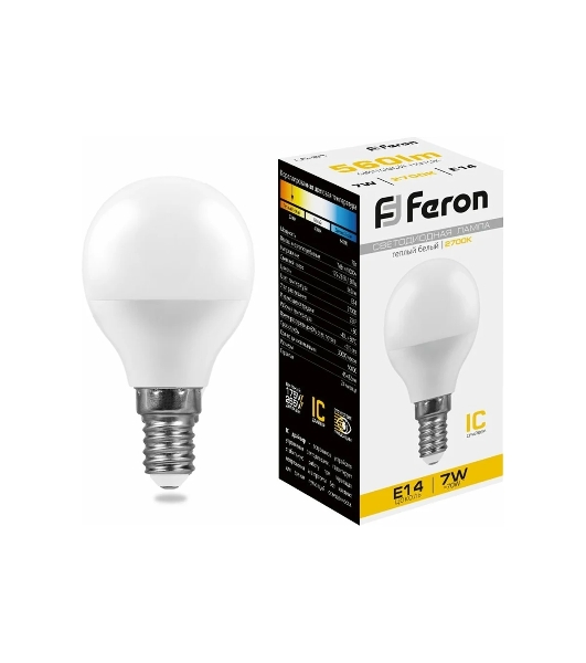 Лампа светодиодная Feron LB-95 7W 230V E14 2700K G45
