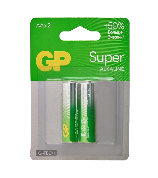 Алкалиновые батарейки GP Super Alkaline G-Tech 15А АA - 2 шт. на блистере