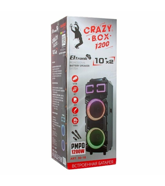 Колонка Eltronic 10' 30-18 CRAZY BOX 1200 динамик 2шт/10' с TWS