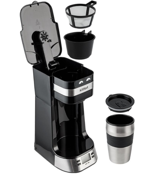 Кофеварка капельная Kitfort КТ-795 черный/нержавеющая сталь, исп. кофе - молотый, 0.42 л, 750 Вт.