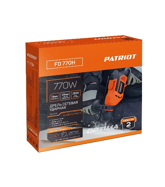 Дрель электрическая ударная PATRIOT FD 770H, 770Вт, 2800об/мин, 44800уд/мин, макс. диаметр сверления 13мм