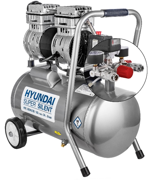 Компрессор поршневой Hyundai HYC 18224LMS безмасляный 180л/мин 24л 1000Вт серебристый