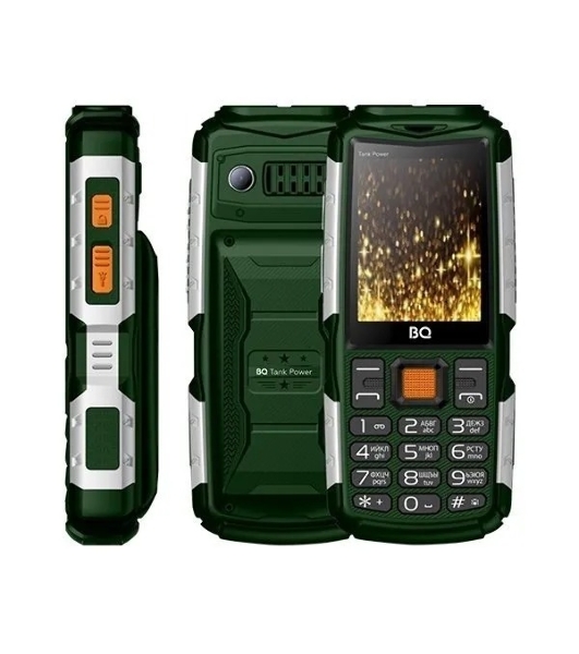 Мобильный телефон BQ 2430 Tank Power зеленый/серебристый
