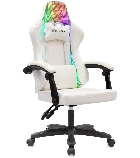 Кресло игровое Knight Wolf RGb белый эко.кожа/сетка, крестов. пластик