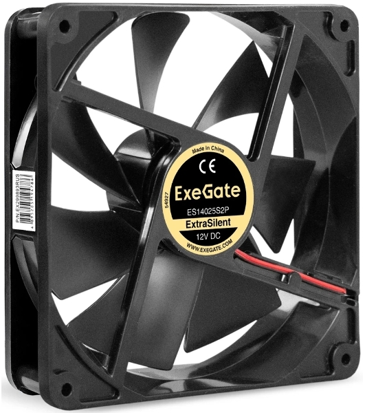 Вентилятор корпусной ExeGate ExtraSilent ES14025S2P, 140 мм, 1000 об/мин, 22 дБ, 2-pin, без подсветки