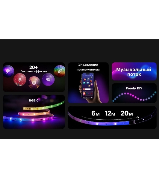 Лента светодиодная умная Yeelight, 12 метров/RGbIC+ BLE/YLYDD-0039