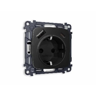 Комплект механизма электрической розетки OMEGA Черный матовый 2USB A+C 20W (быстрая зарядка) с/з QUANT (OP8100, VM160) MO810010
