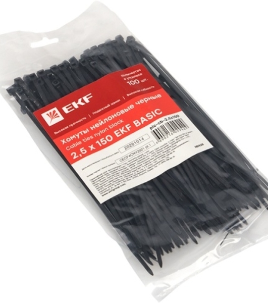 Хомут кабельный 2.5х150 нейл. черный (уп. 100 шт) EKF plc-cb-2.5x150