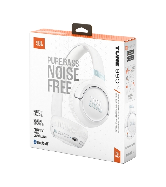 Беспроводные/проводные наушники JBL Tune 680NC белый, накладные, Bluetooth + проводной, адаптивное шумоподавление