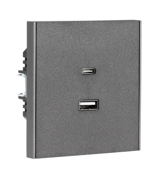 Розетка Kranz STRONG USB-A+Type-C 3А с функцией быстрой зарядки графит